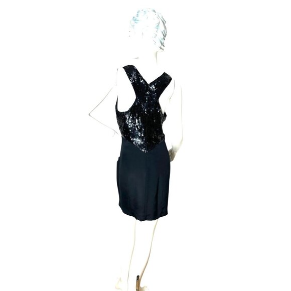 1980s Oleg Cassini short black dress with sequin top and racerback  Size 6 - Picture 3 of 8